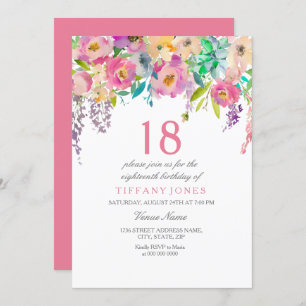 Convites Boho Pastel Watercolor Flowers 18ª Festa de aniver