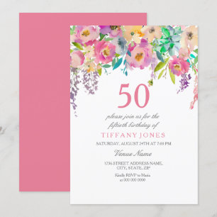 Convites Boho Pastel Watercolor Flowers 50ª Festa de aniver