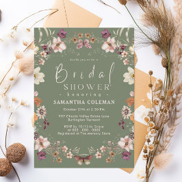 Convites Boho Pastel Wildflower Sage Green Bridal Shower