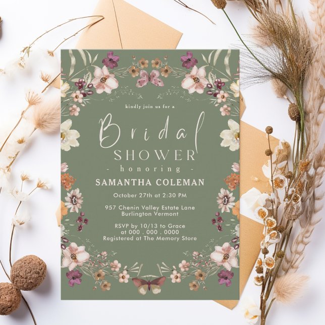 Convites Boho Pastel Wildflower Sage Green Bridal Shower (Criador carregado)