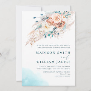 Convites Boho Peach Blush Flower Watercolor Casamento Forma