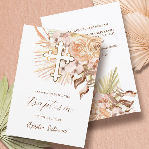 Convites Boho Peach Flor Baptism