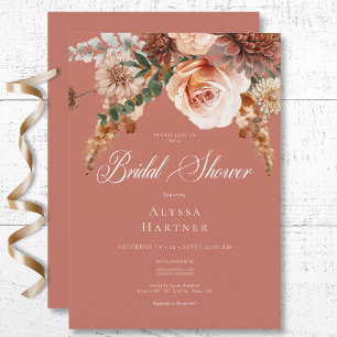 Convites Boho Peach & Rust Chá de panela Floral Rust