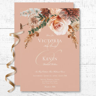 Convites Boho Peach & Rust Floral Peach Blush Casamento