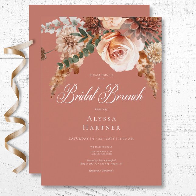 Convites Boho Peach & Rust Floral Rust Bridal Brunt (Boho Peach & Rust Floral Rust Bridal Brunch Invitation)