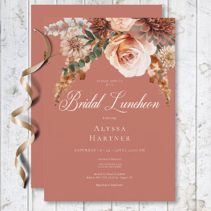 Convites Boho Peach & Rust Floral Rust Bridal Lunchedo