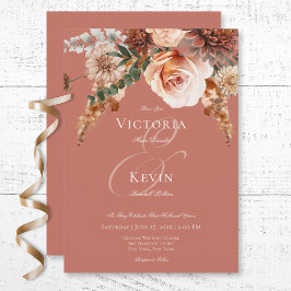 Convites Boho Peach & Rust Floral Rust Casamento