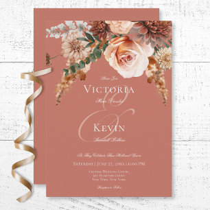Convites Boho Peach & Rust Floral Rust Casamento