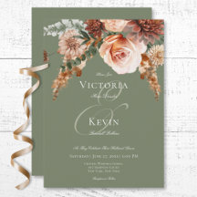 Boho Peach & Rust Floral Sage Casamento Verde