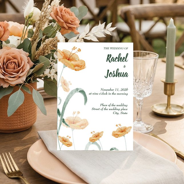 Convites Boho Peach Wildflower & Sage Green Wedding (Boho Terracotta Orange & Sage Floral Wedding Invitation.)