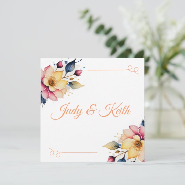 Convites Boho Peachy Floral (Em pé/Frente)