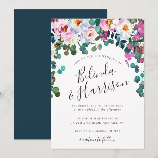 Convites Boho Peonies & Eucalyptus Invitation (Frente/Verso)