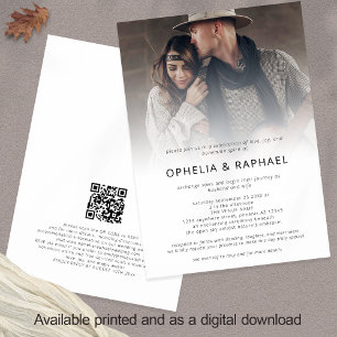 Convites Boho Photo Overlay Código QR Casamento Bohemian