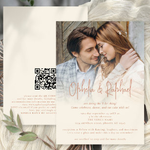 Convites Boho Photo Overlay QR Terracotta Cream Wedding