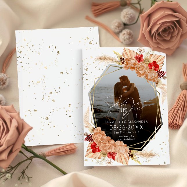 Convites Boho Photo | Terracotta Casamento Exceto Data (Criador carregado)
