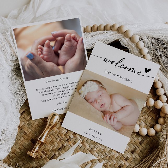 Convites  Boho Photo Welcome Baby Announcement Card (Criador carregado)