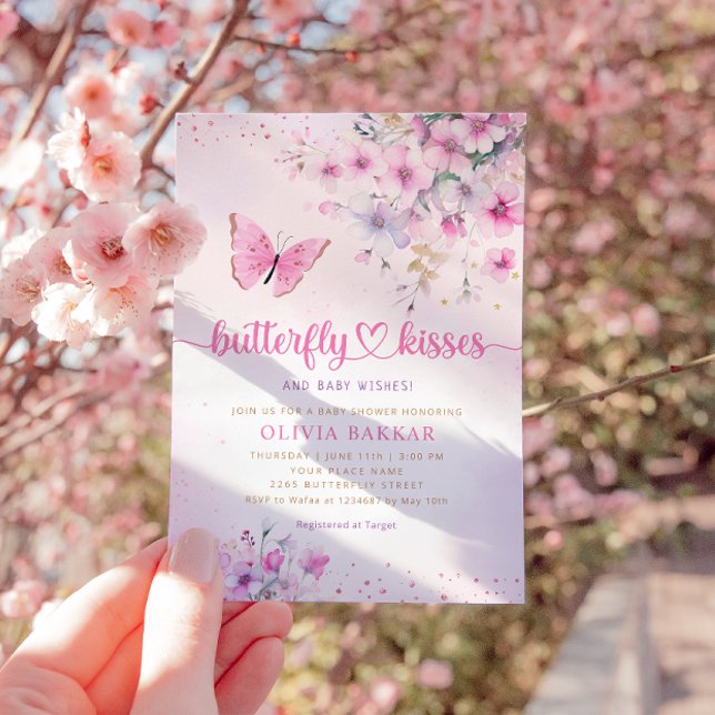 Convites Boho Pink Borboleta Floral Beija Chá de fraldas (Criador carregado)