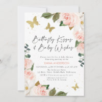 Boho Pink Floral Butterfly Chá de fraldas Kisses