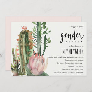 CONVITES BOHO PINK FLORAL DESERTO CACTI FAUNA GENDER REVEAL