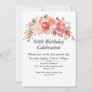 Convites Boho Pink Floral Greenery Personalizável 60º