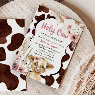 Convites Boho Pink Floral Highland Chá de fraldas