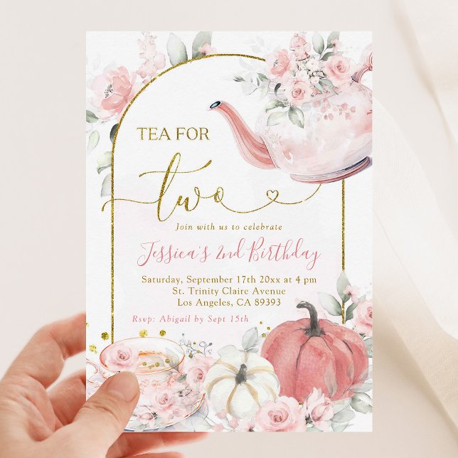 Convites Boho Pink Floral Pumpkin Tea Para Dois Aniversário (Criador carregado)