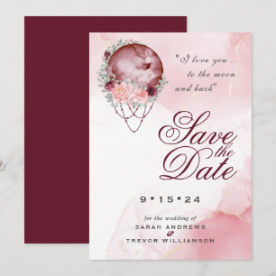 Convites Boho Pink Maroon Moon Mandala Salvar Data