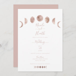 Convites Boho Pink Moon Fala Casamento Mínimo Moderno