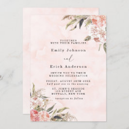 Convites Boho Pink Peony Pampas Grass Casamento