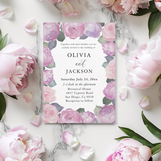 Convites Boho Pink & Purple Floral Wedding (Criador carregado)