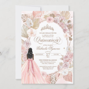 Convites Boho Pink Rosas Florais Secas Quinceanera Aniversá