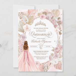 Convites Boho Pink Rosas Florais Secas Quinceanera Aniversá
