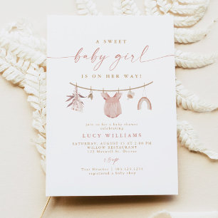 Convites Boho Pink Sweet Baby Girl Chá de fraldas