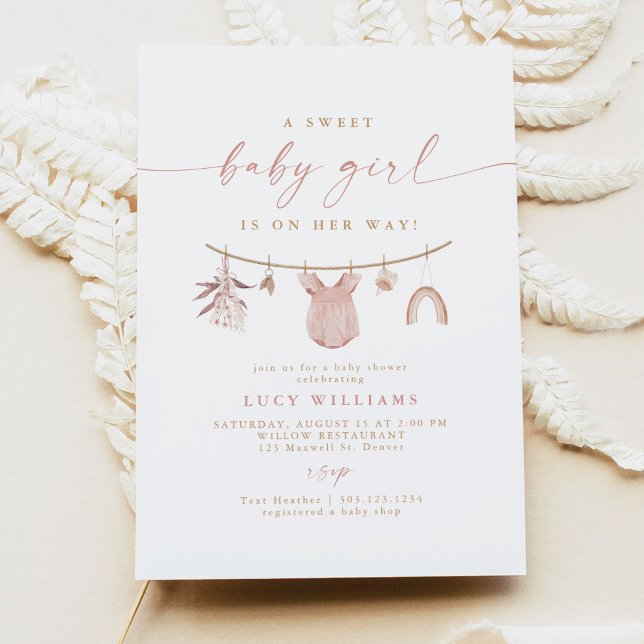Convites Boho Pink Sweet Baby Girl Chá de fraldas (Criador carregado)