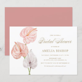 Convites Boho Pink Watercolor Anthuris Chá de panela Dourad