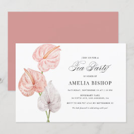 Convites Boho Pink Watercolor Anthuriums Tea Party