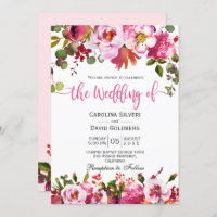 Boho Pink Watercolor Tipografia Floral Casamento