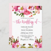 Boho Pink Watercolor Tipografia Floral Casamento
