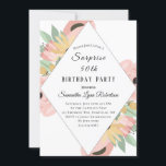 Convites Boho Pink Yellow Floral Surprise 50th Birthday<br><div class="desc">Um fundo branco elegante com diamante branco no centro, estes convites de aniversário surpresa florais cor-de-rosa e amarelo desenhados serão um sucesso. Ao redor das bordas do diamante estão flores cor-de-rosa e amarelas com folhas verdes também. Todos os scripts e fontes em negrito são um modelo de texto que você...</div>
