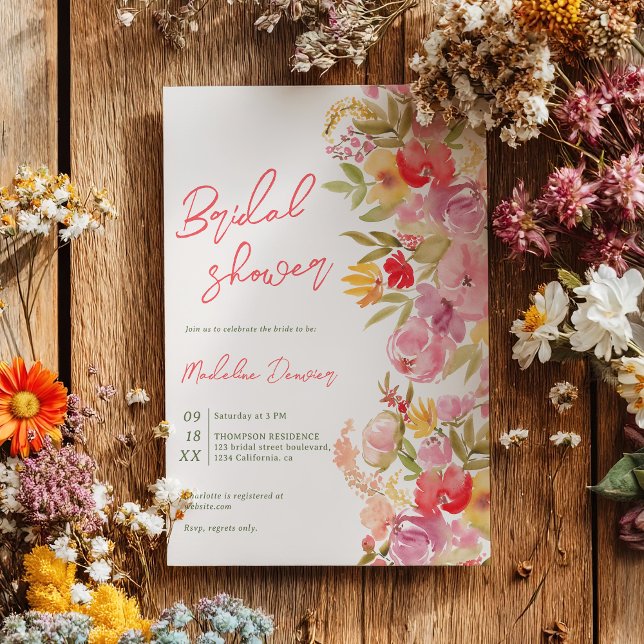 Convites Boho pintado manualmente chá de panela de Aquarela (Boho hand painted floral Watercolor bridal shower Invitation)