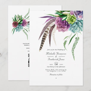 Convites Boho Plantas Suculentes Código QR Casamento RSVP