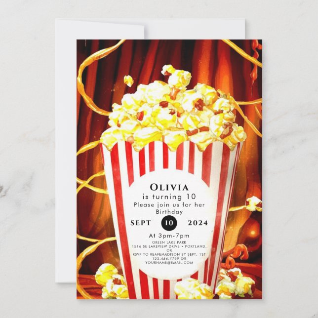 Convites Boho Popcorn Birthday Simples (Frente)