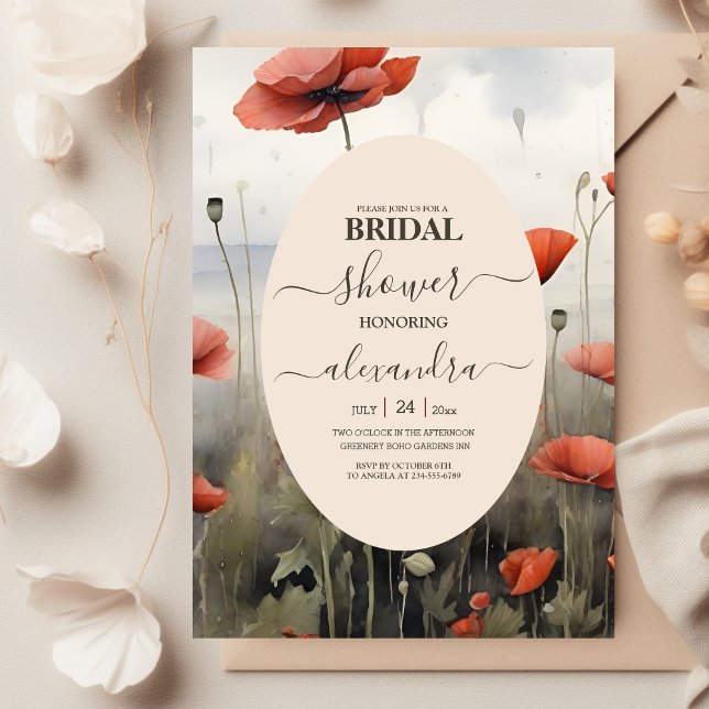 Convites Boho Poppy Wildflower Bridal (Criador carregado)