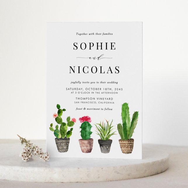 Convites Boho Potted Succulents and Cactus Summer Wedding (Criador carregado)