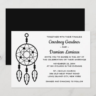 Convites Boho Preto Branco Casamento Dreamcatcher Tribal