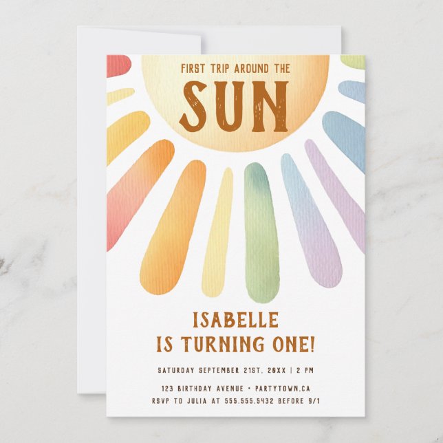 Convites Boho Primeira Viagem À Volta Da Festa Do primeiro  (Frente)