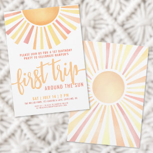 Convites Boho Primeira Viagem ao redor do Sol 1º Aniversári