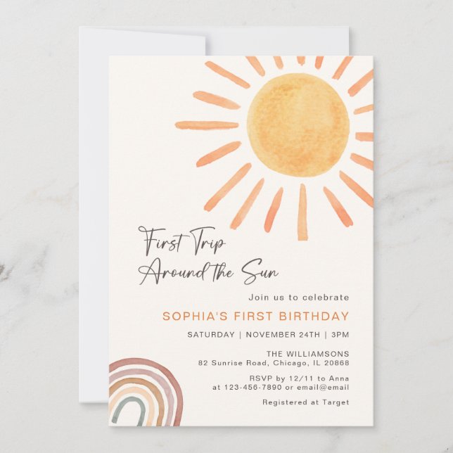 Convites Boho Primeira Viagem Em Torno Do primeiro aniversa (Frente)