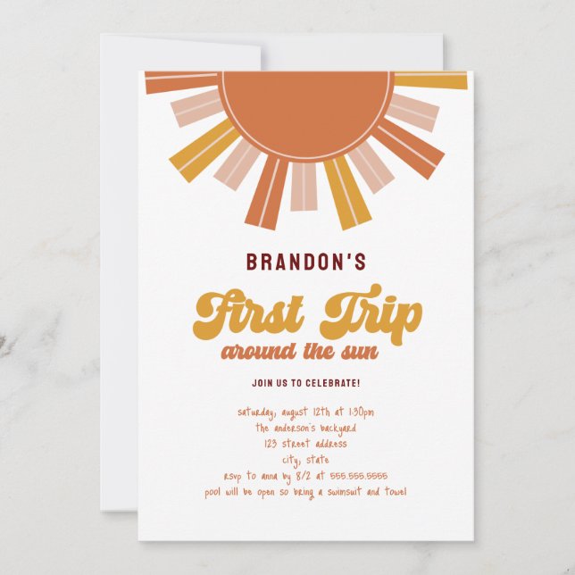Convites Boho Primeira viagem em torno do primeiro aniversa (Frente)
