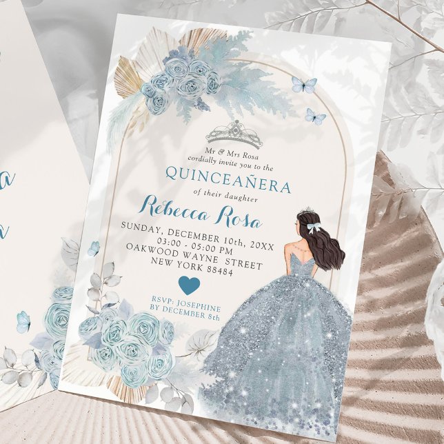 Convites Boho Princesa Quinceañera Azul (Criador carregado)